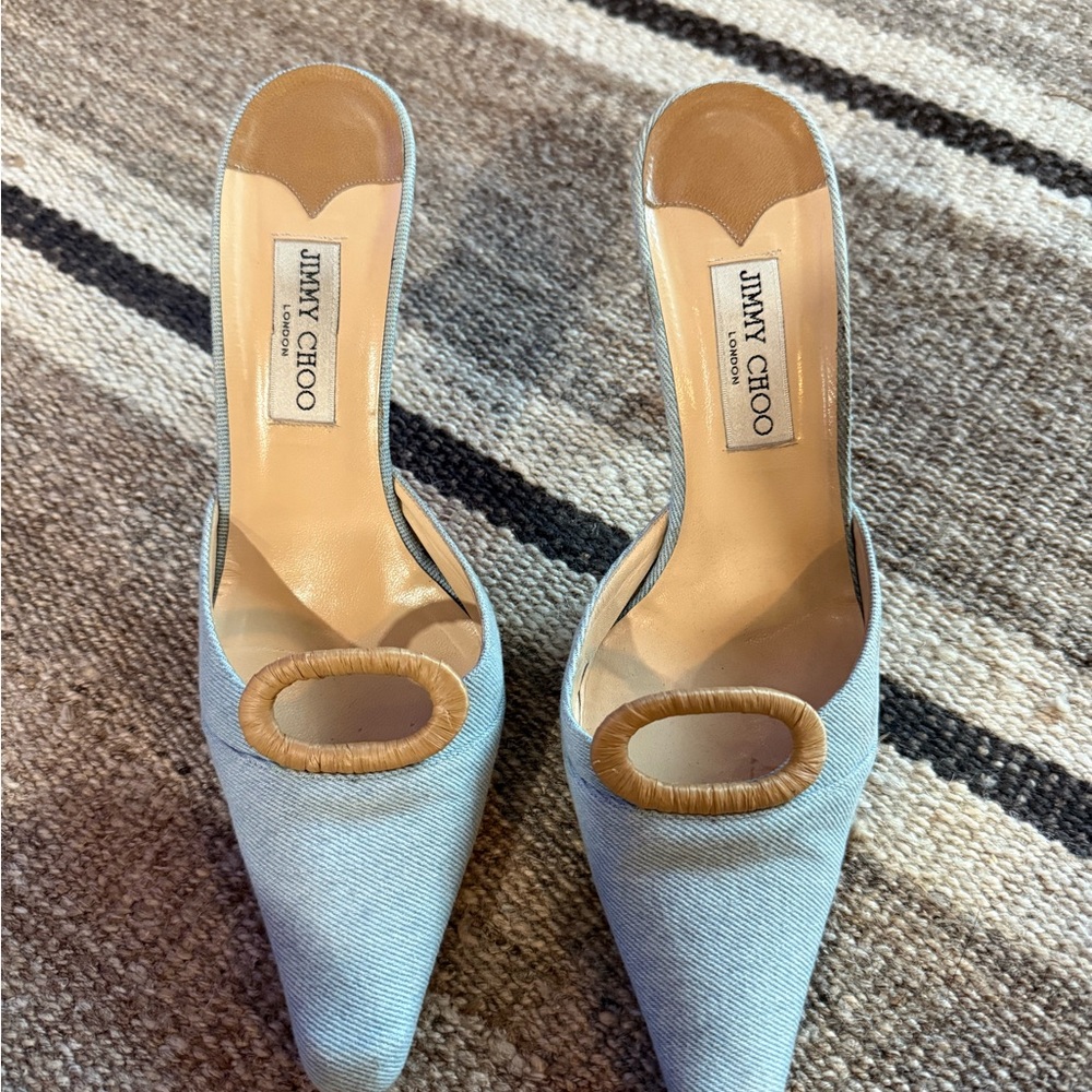 Jimmy Choo Light Blue Heels with Tan Accents - Picture 2 of 5